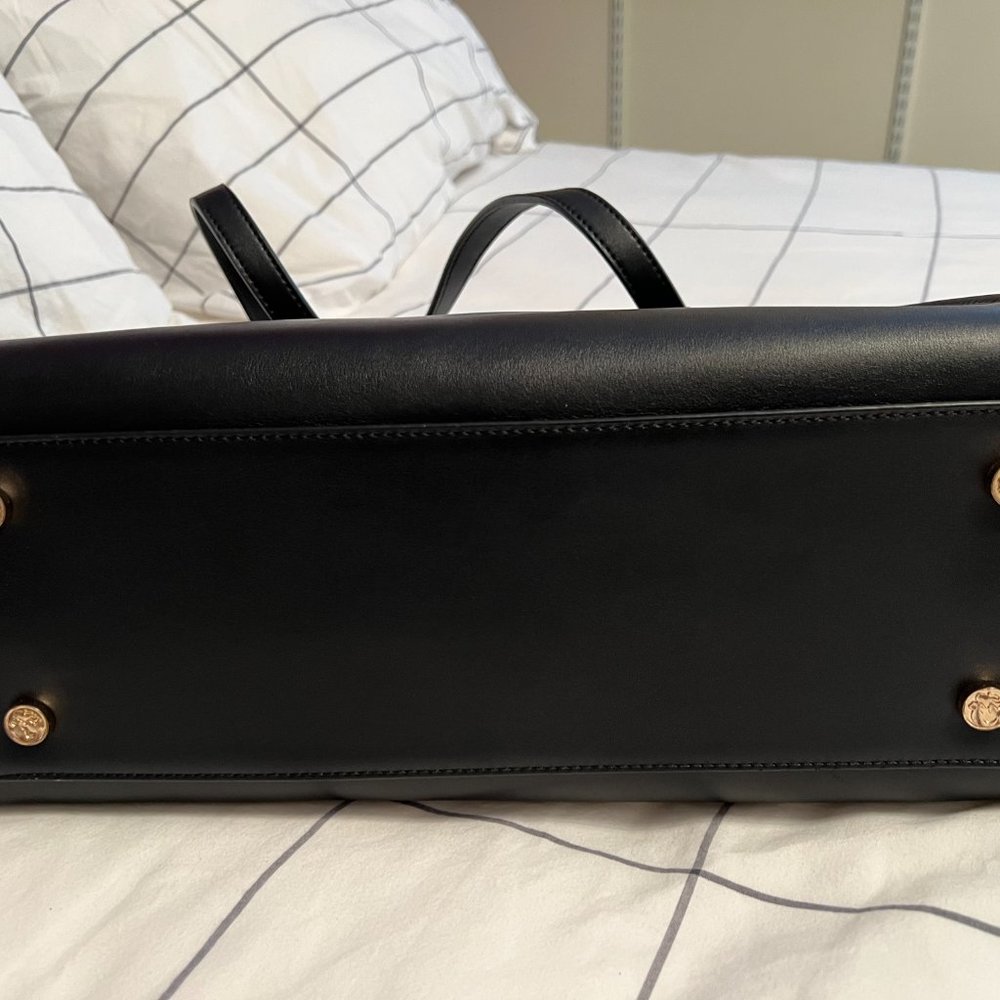 NWOT Spartina 449 Black Leather and Linen bag - Picture 4 of 7